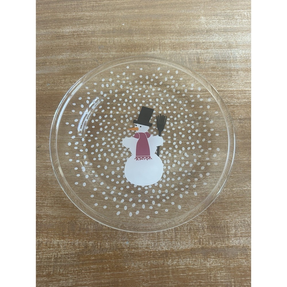 Crate & Barrel Glass Snowman Plate Decorative Glass Christmas 10"
